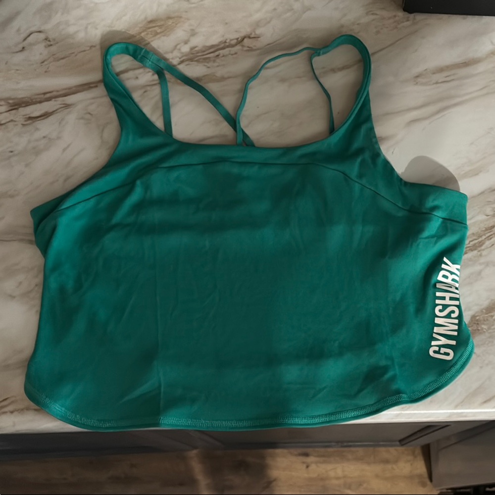 Gymshark Women's Vibrant Green Tank Top straps criss cross in the back